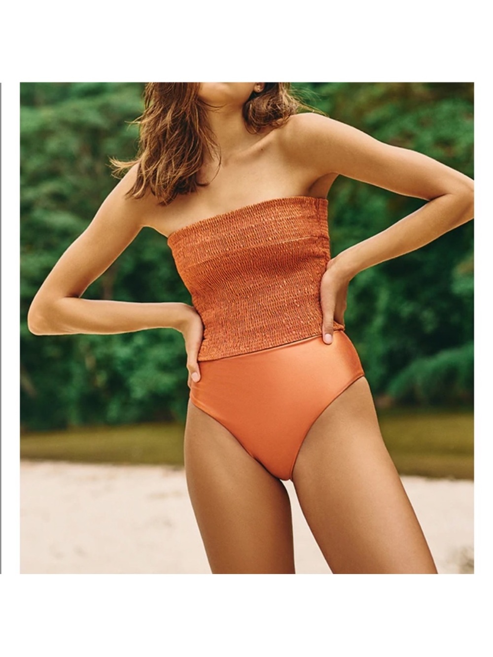 Baobab Collection “Karolo” Rust Orange Strapless Smocked Bikini
